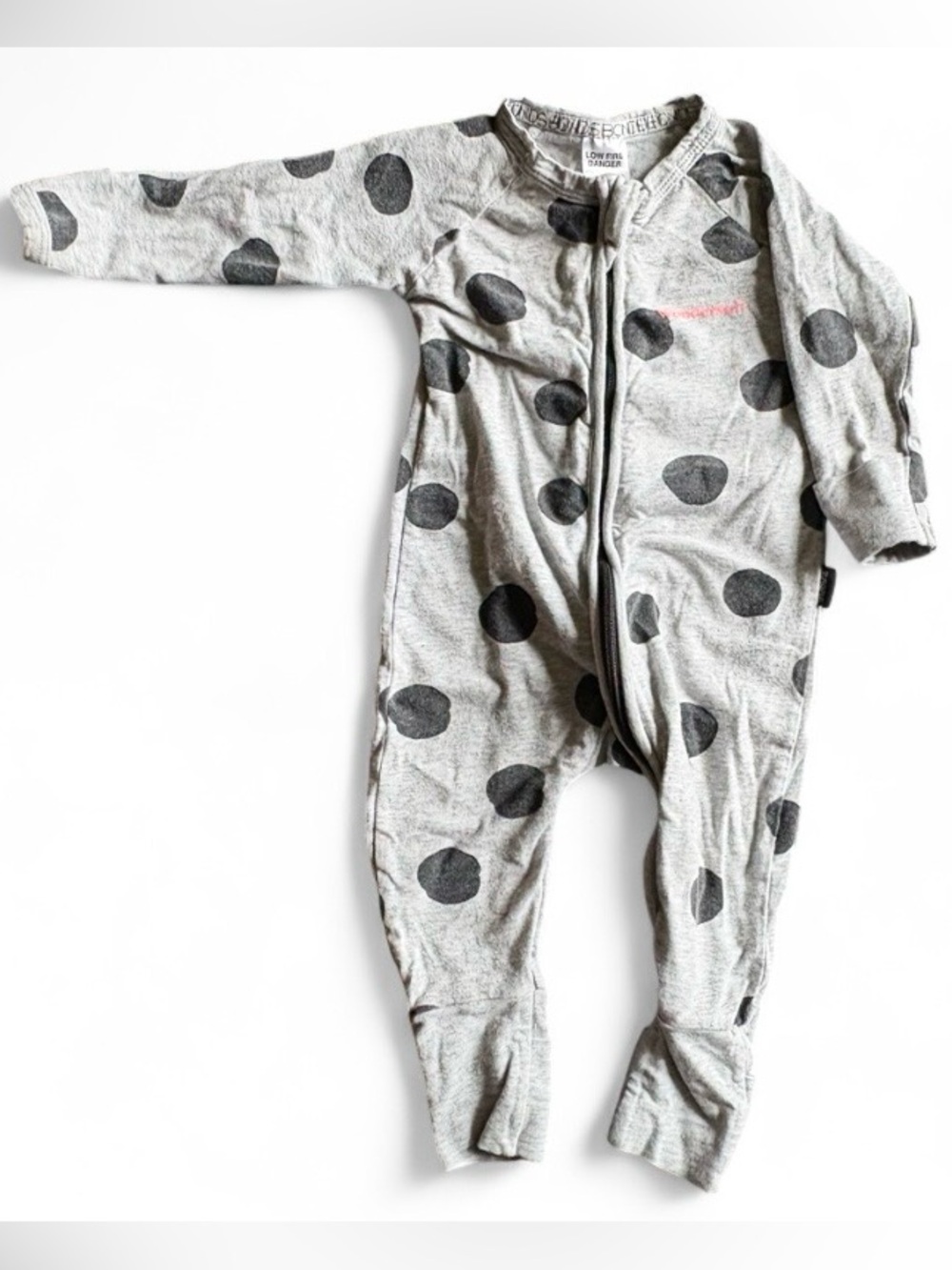 Bonds 3-6M Wondersuit | Heather Gray Sleeper with Black Polka Dots
